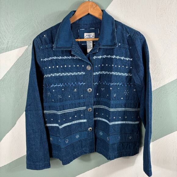 Koret City Blues Women's Medium Winter Snowflakes Embellished Light Denim Jacket - Picture 4 of 9